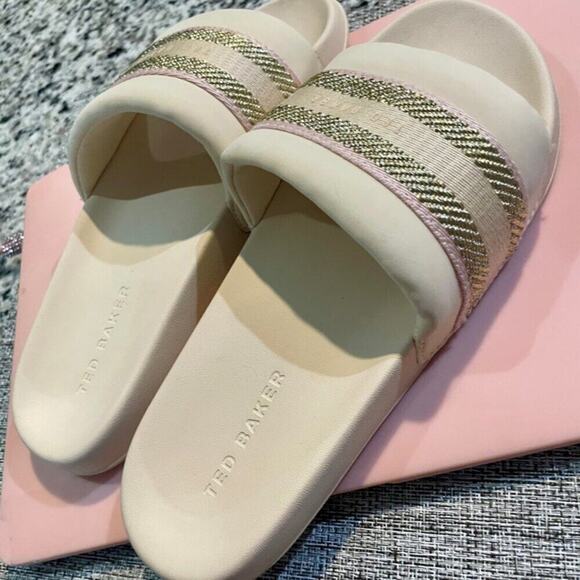 TED BAKER SLIDE SANDAL NATURAL PINK GOLD SZ 6 AESTHETIC VERSATILE SUMMER CHIC - Picture 7 of 13